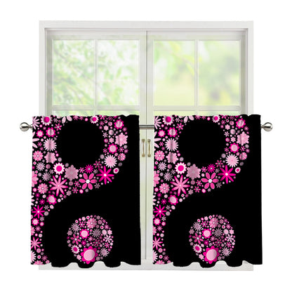Pink Flowers Yin Yang Print Tier Curtains