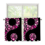 Pink Flowers Yin Yang Print Tier Curtains