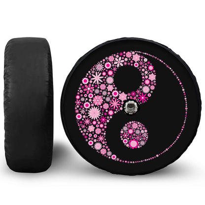 Pink Flowers Yin Yang Print Tire Cover With Camera Hole