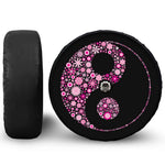 Pink Flowers Yin Yang Print Tire Cover With Camera Hole