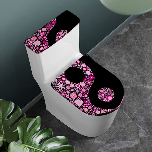 Pink Flowers Yin Yang Print Toilet Lid And Tank Cover Set