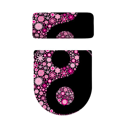 Pink Flowers Yin Yang Print Toilet Lid And Tank Cover Set