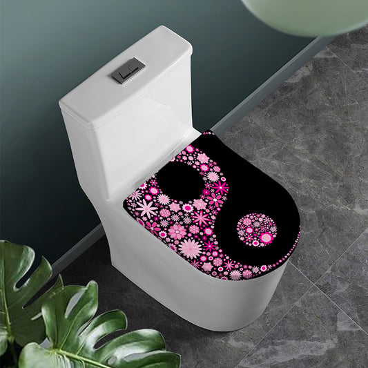 Pink Flowers Yin Yang Print Toilet Lid Cover