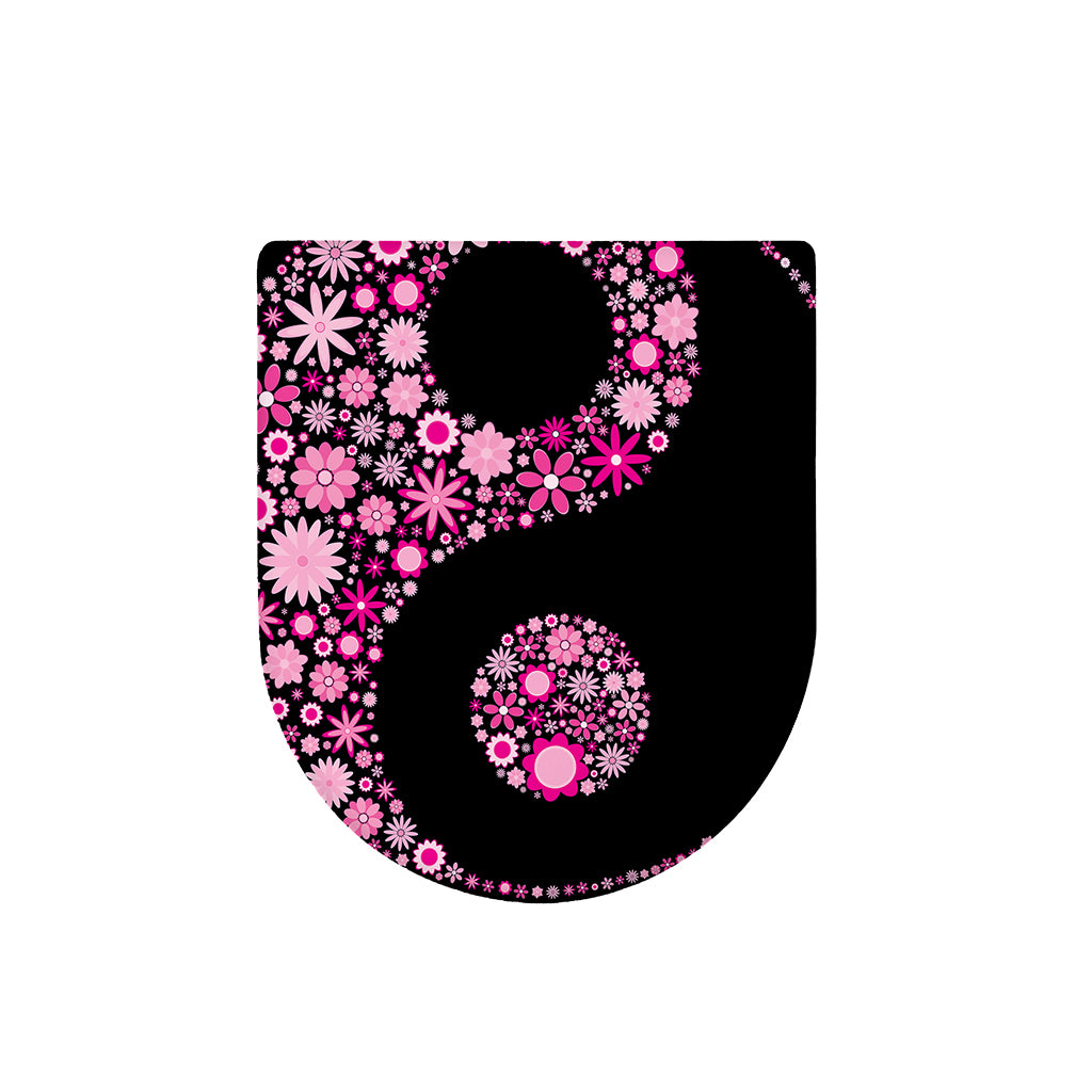 Pink Flowers Yin Yang Print Toilet Lid Cover