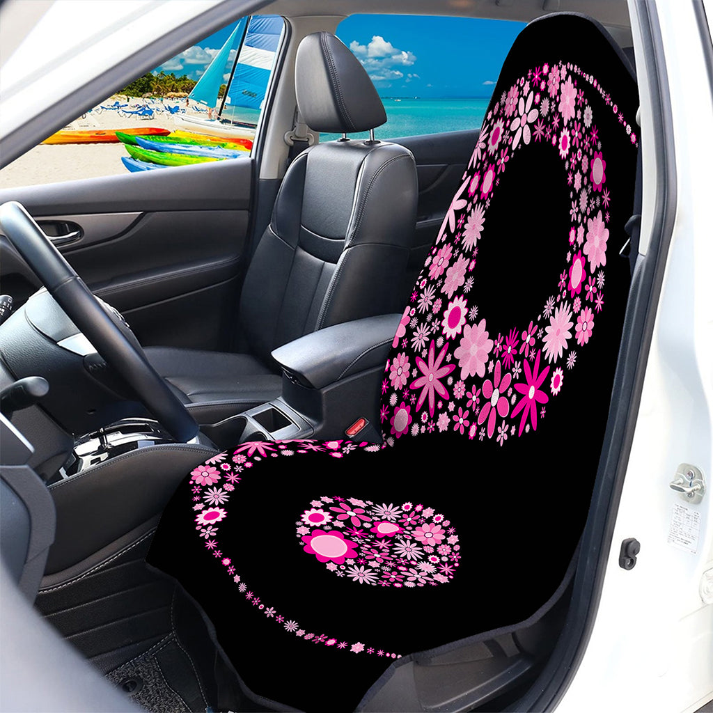Pink Flowers Yin Yang Print Waterproof Car Seat Cover