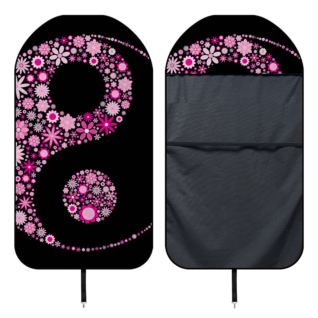 Pink Flowers Yin Yang Print Waterproof Car Seat Cover