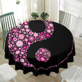 Pink Flowers Yin Yang Print Waterproof Round Tablecloth