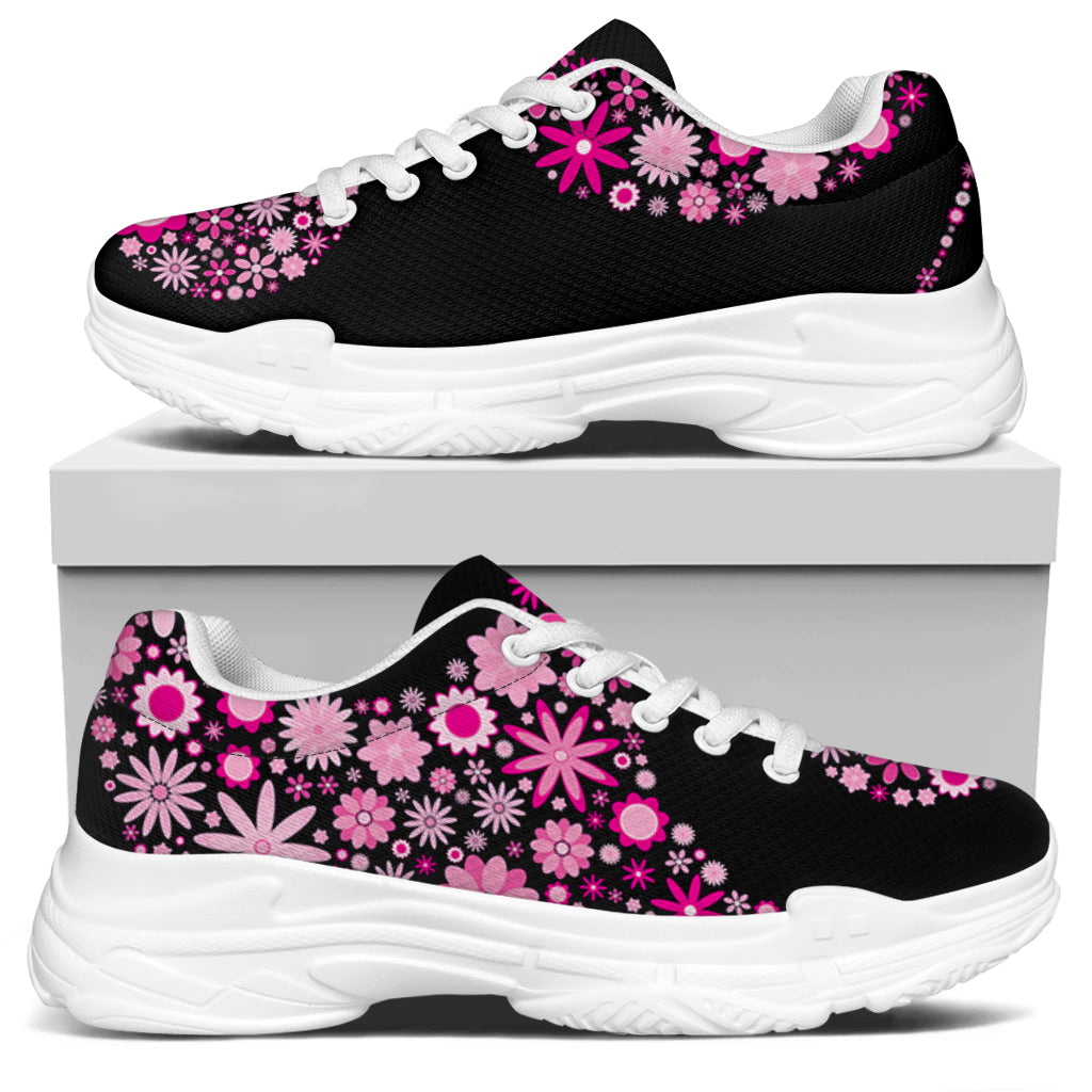 Pink Flowers Yin Yang Print White Chunky Shoes