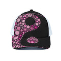 Pink Flowers Yin Yang Print White Mesh Trucker Hat