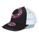 Pink Flowers Yin Yang Print White Mesh Trucker Cap