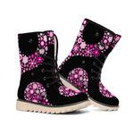 Pink Flowers Yin Yang Print Winter Boots