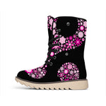 Pink Flowers Yin Yang Print Winter Boots