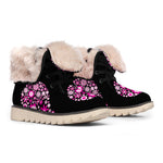 Pink Flowers Yin Yang Print Winter Boots