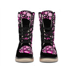 Pink Flowers Yin Yang Print Winter Boots