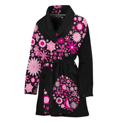 Pink Flowers Yin Yang Print Women's Bathrobe