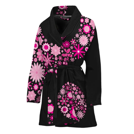 Pink Flowers Yin Yang Print Women's Bathrobe