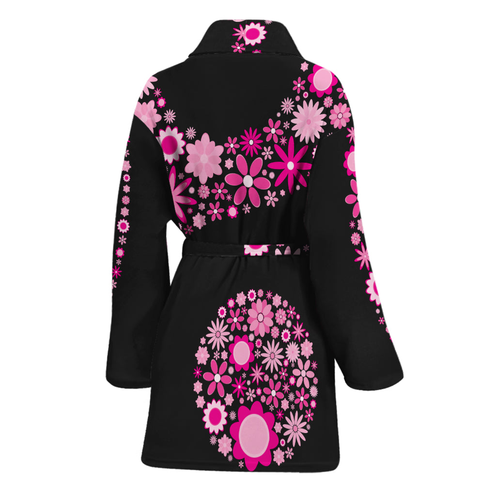 Pink Flowers Yin Yang Print Women's Bathrobe