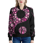 Pink Flowers Yin Yang Print Women's Bomber Jacket
