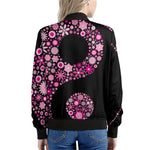 Pink Flowers Yin Yang Print Women's Bomber Jacket