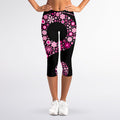 Pink Flowers Yin Yang Print Women's Capri Leggings