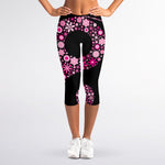 Pink Flowers Yin Yang Print Women's Capri Leggings