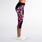 Pink Flowers Yin Yang Print Women's Capri Leggings