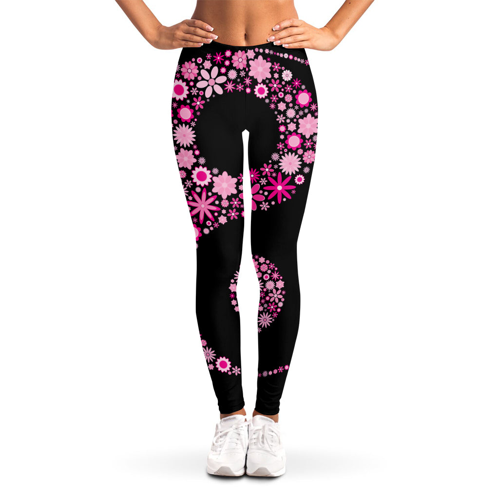 Pink Flowers Yin Yang Print Women's Leggings