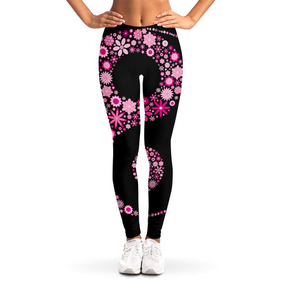 Pink Flowers Yin Yang Print Women's Leggings