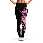 Pink Flowers Yin Yang Print Women's Leggings