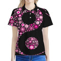 Pink Flowers Yin Yang Print Women's Polo Shirt