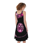 Pink Flowers Yin Yang Print Women's Sleeveless Dress