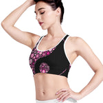 Pink Flowers Yin Yang Print Women's Sports Bra