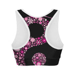Pink Flowers Yin Yang Print Women's Sports Bra