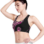 Pink Flowers Yin Yang Print Women's Sports Bra