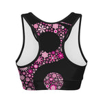 Pink Flowers Yin Yang Print Women's Sports Bra