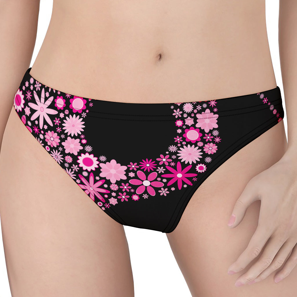 Pink Flowers Yin Yang Print Women's Thong