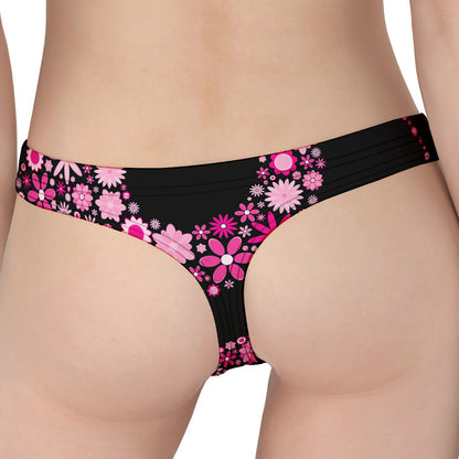 Pink Flowers Yin Yang Print Women's Thong