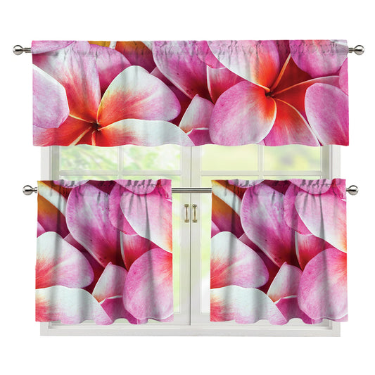 Pink Frangipani Flower Print 3 Piece Kitchen Curtains