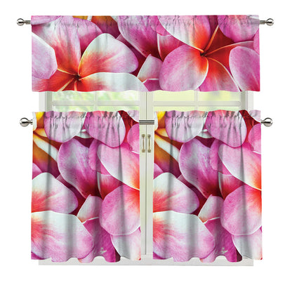 Pink Frangipani Flower Print 3 Piece Kitchen Curtains