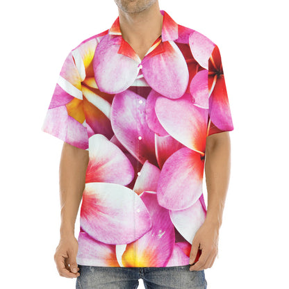 Pink Frangipani Flower Print Aloha Shirt