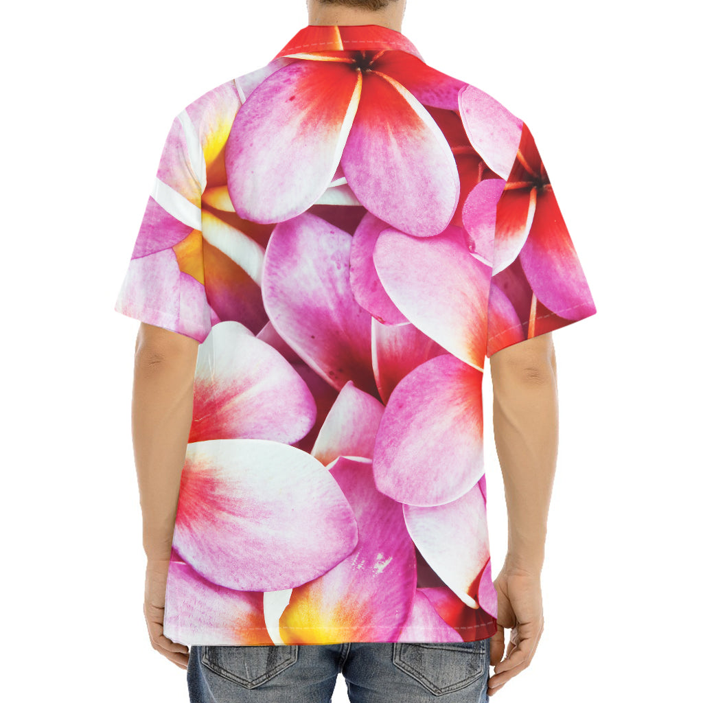 Pink Frangipani Flower Print Aloha Shirt
