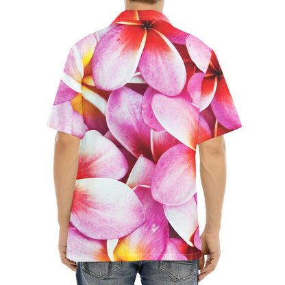 Pink Frangipani Flower Print Aloha Shirt
