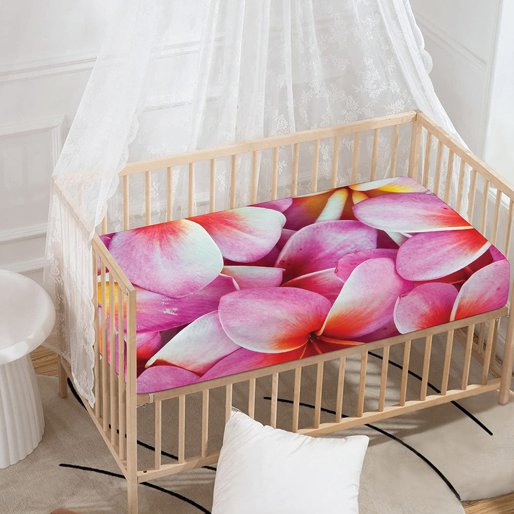Pink Frangipani Flower Print Baby Crib Sheet