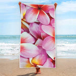 Pink Frangipani Flower Print Beach Towel