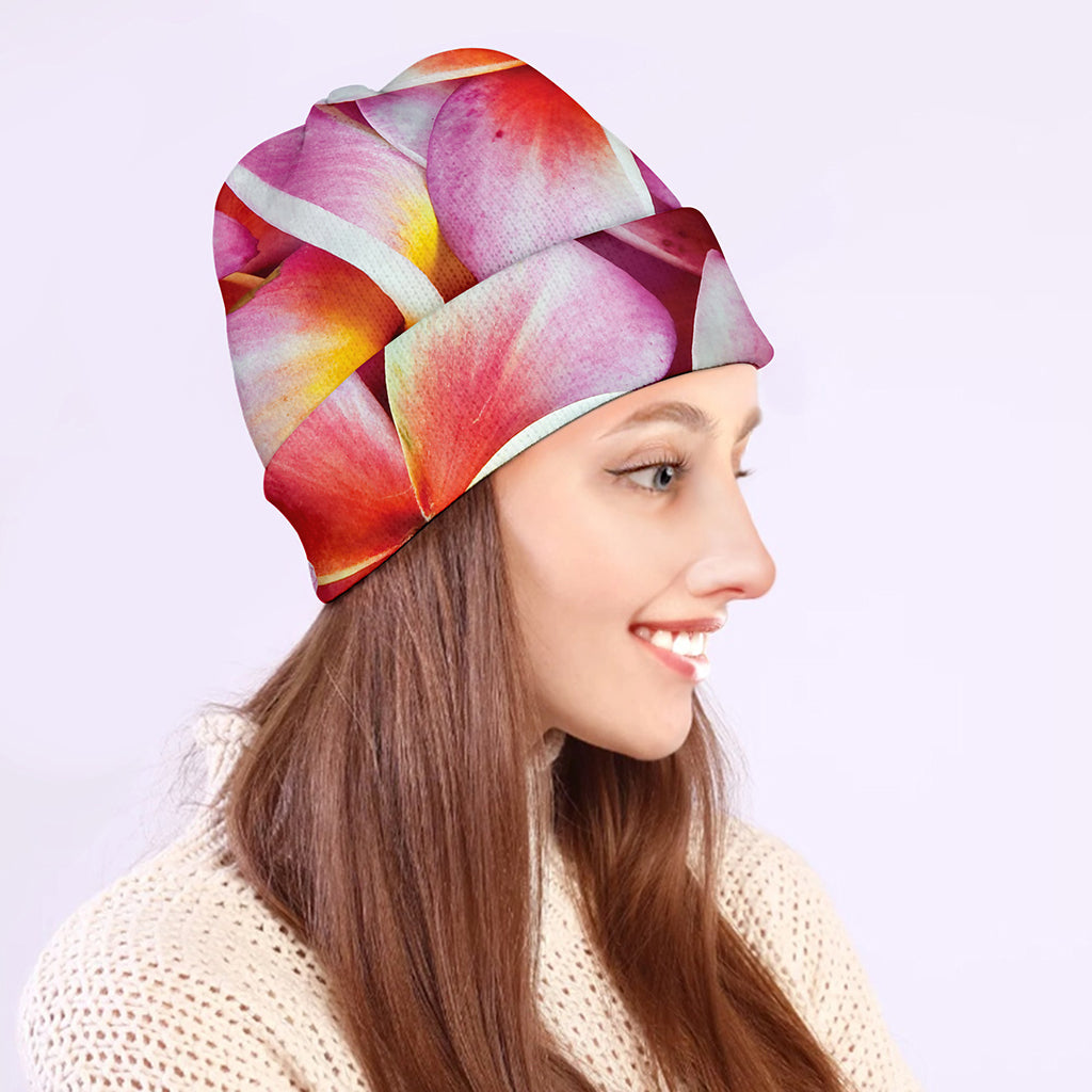 Pink Frangipani Flower Print Beanie
