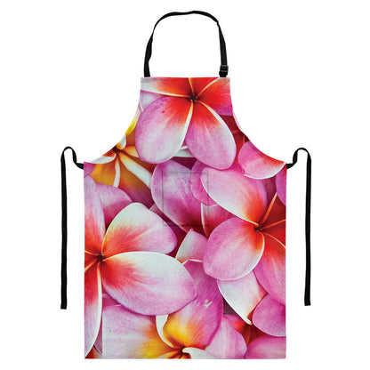 Pink Frangipani Flower Print Bib Apron With Pocket