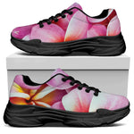 Pink Frangipani Flower Print Black Chunky Shoes