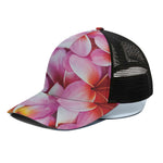 Pink Frangipani Flower Print Black Mesh Trucker Cap
