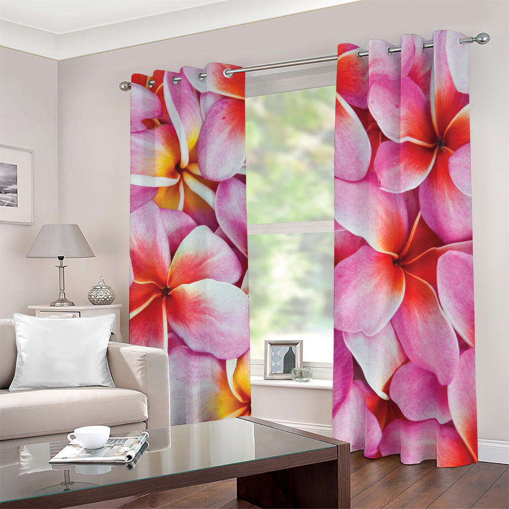 Pink Frangipani Flower Print Blackout Grommet Curtains