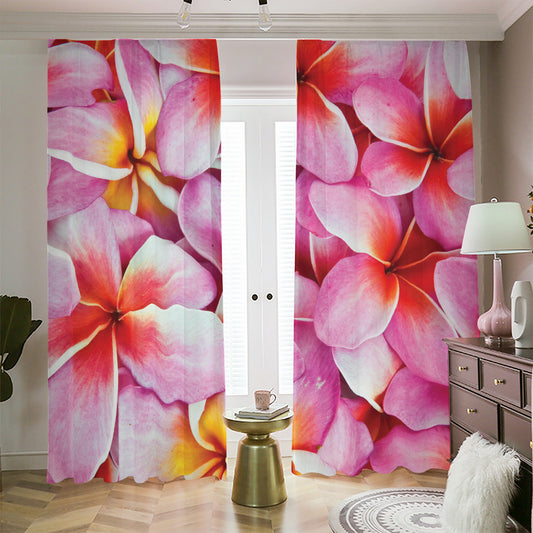 Pink Frangipani Flower Print Blackout Pencil Pleat Curtains